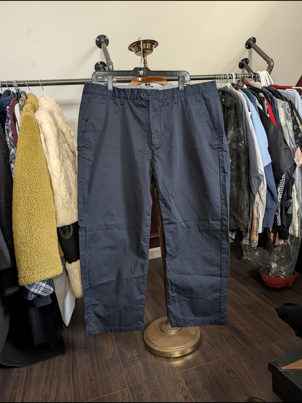 Walker Slater Navy Straight-Fit Cropped Wide Leg Chino Pants Sz40